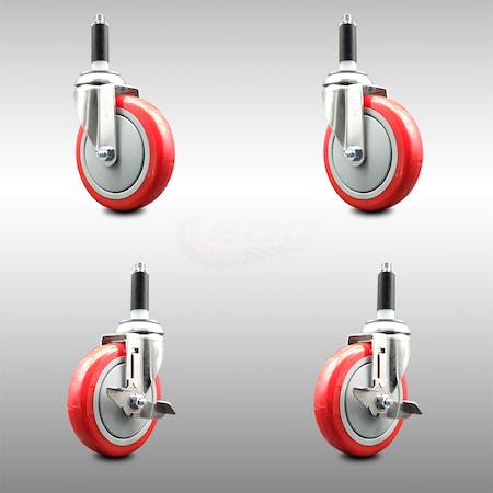 Service Caster 5 Inch 316SS Red Poly Swivel 3/4 Inch Expanding Stem Caster Brake SCC, 2PK SCC-SS316EX20S514-PPUBRED-2-TLB-2-34
